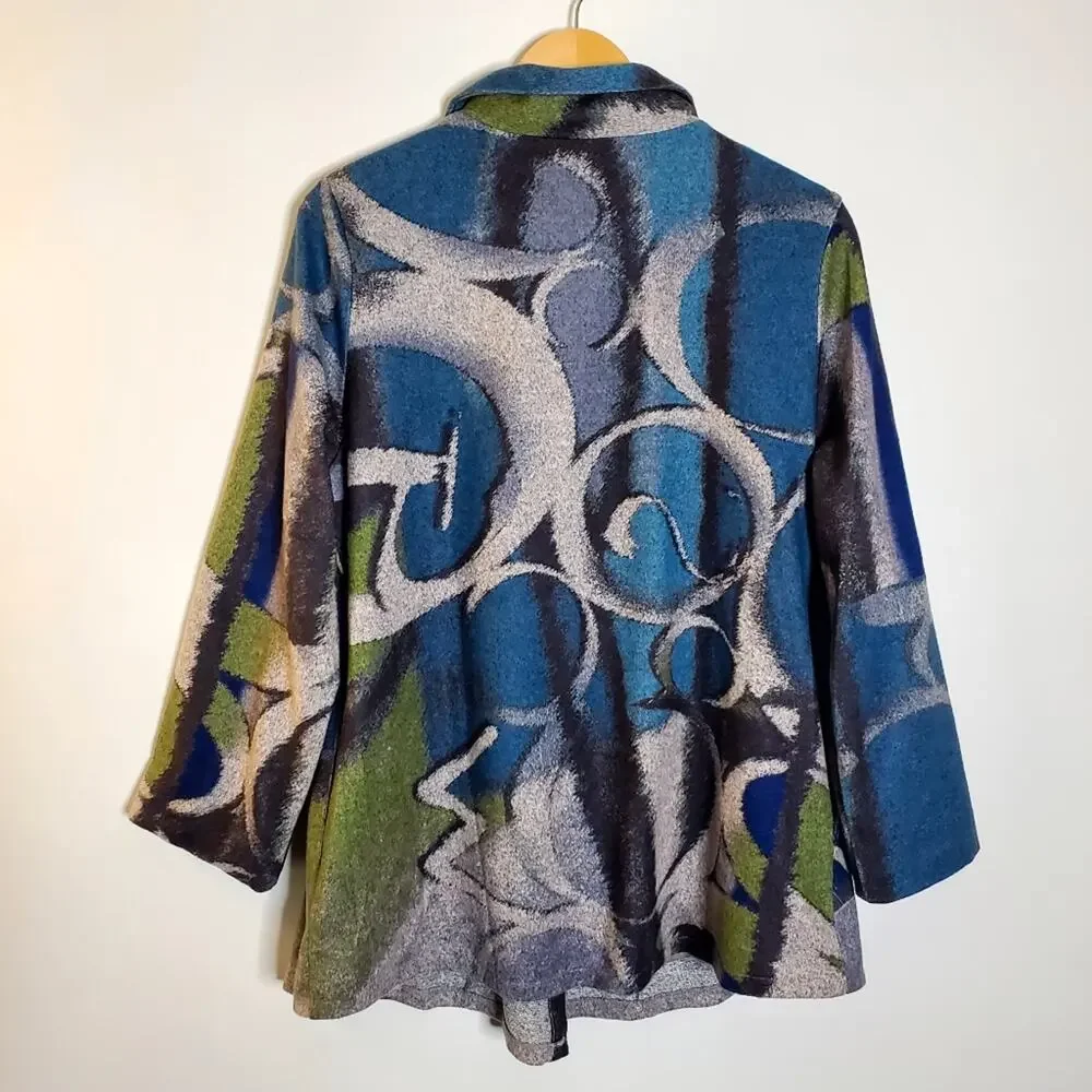 Trisha Tyler blue/green and grey button up lightweight blazer jacket Size Large